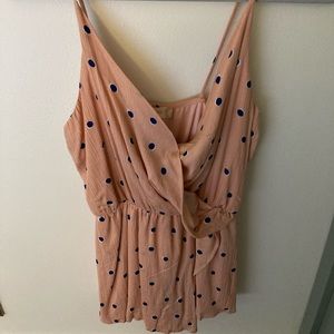 Altard State Pink & Navy Polka Dot Faux Wrap Romper